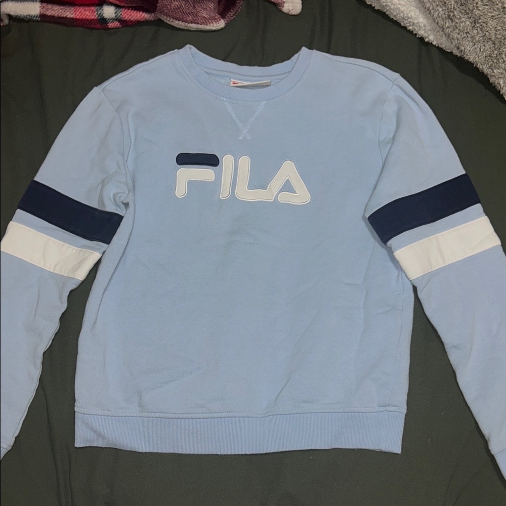 Fila Light Blue Crewneck Sweater with Navy and White Accents